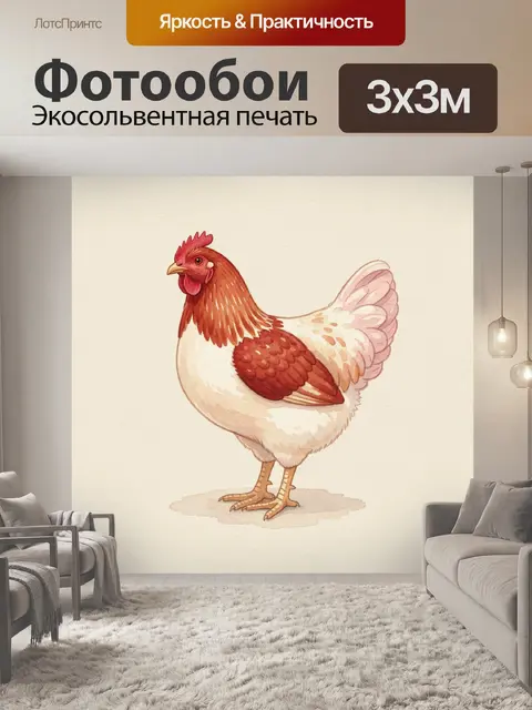 Фотообои Курица в акварельной иллюстрации