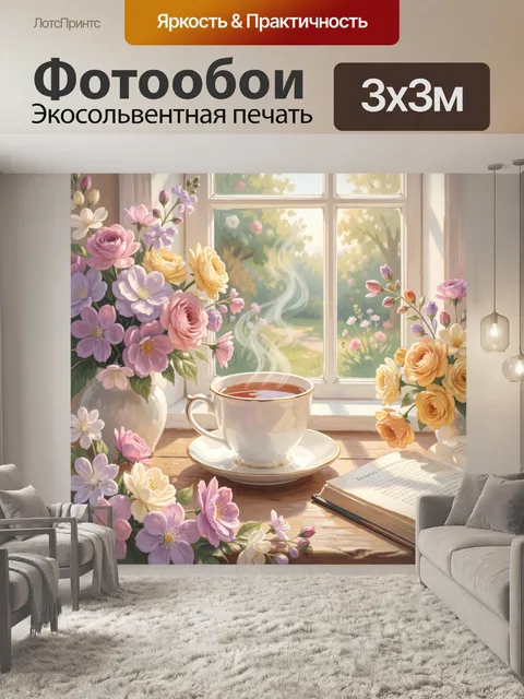 Фотообои Цветы и чашка у окна