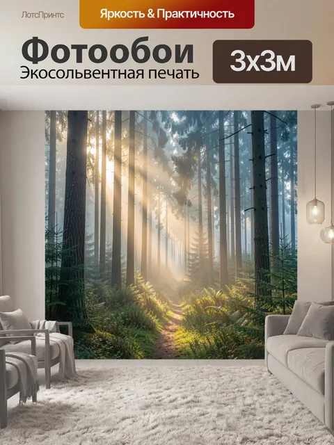 Фотообои Солнечный лес в тумане