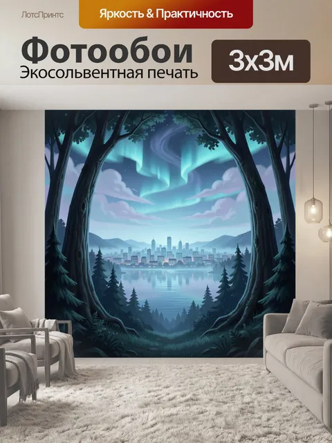 Фотообои Северное сияние над городом