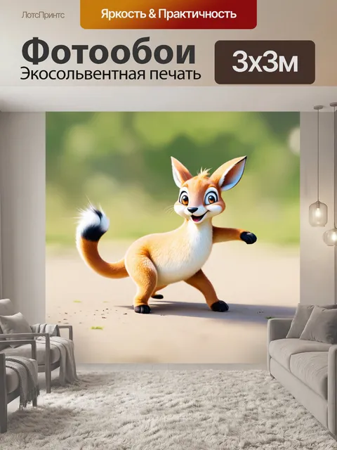 Фотообои смешной момент, когда животное пытается поймать свой хвост, в пастельных тонах с использованием акварельной…