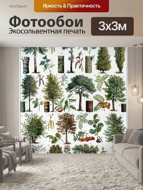 Фотообои Винтажные плакатные деревья ботанические