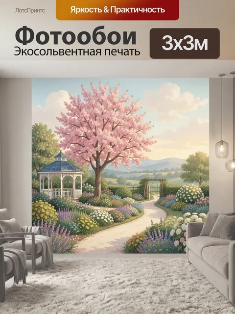 Фотообои Весенний сад с цветущим деревом