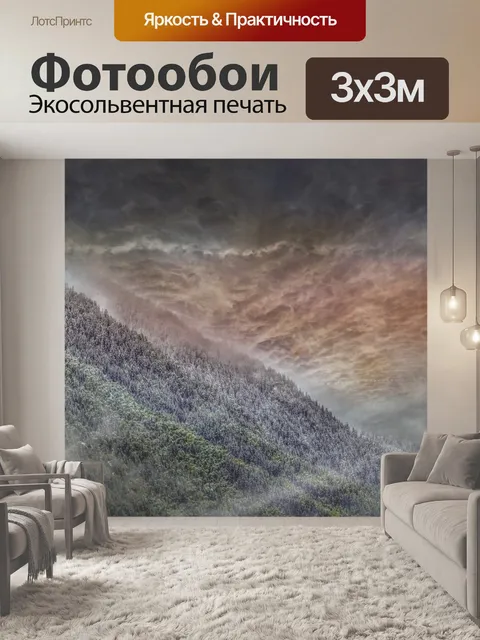 Фотообои Туманный лес с драматическим небом