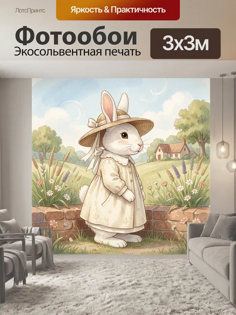 Фотообои Кролик в шляпе на лугу