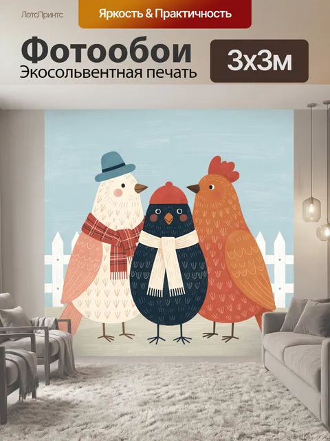 Фотообои Три зимние птицы в шарфах