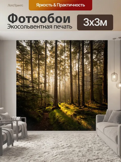 Фотообои туман в стиле кинематографический в обители чащоб, где свет пробивается сквозь высоты леса