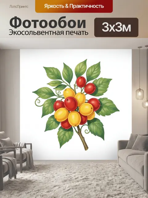 Фотообои Ветка с красными и жёлтыми ягодами