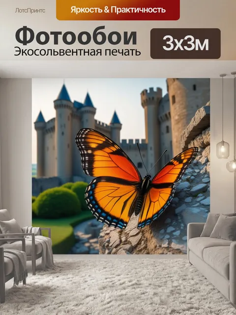 Фотообои бабочка в антураже старинного замка