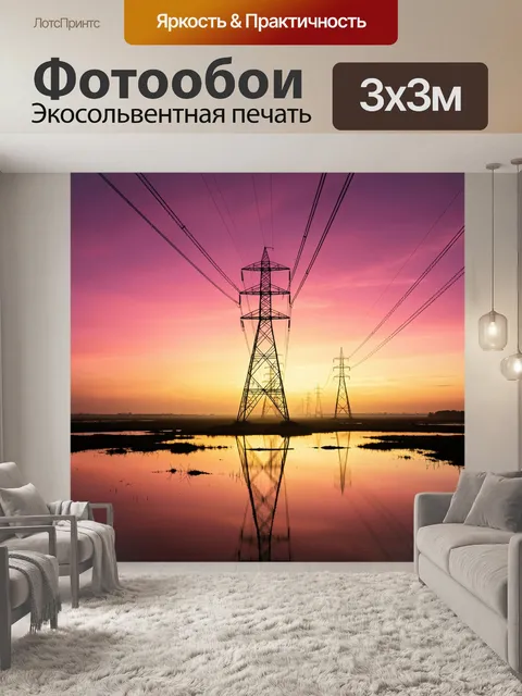 Фотообои Высоковольтные опоры на закате