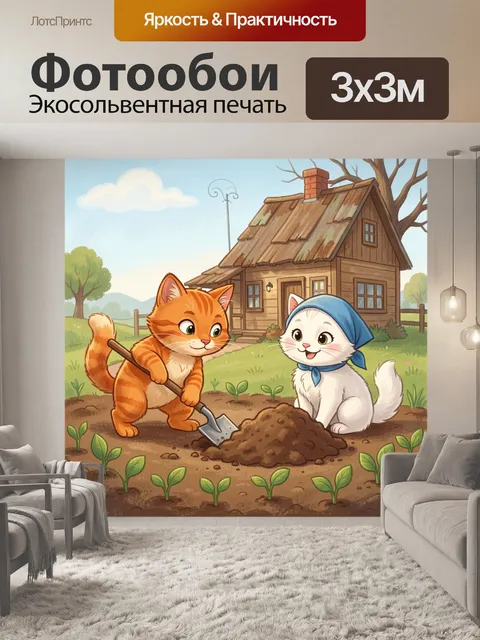 Фотообои Котята в огороде у домика