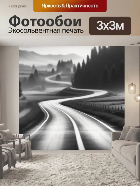 Фотообои пейзаж с дорогой вдаль чернобелый