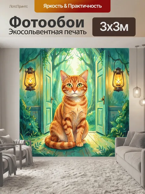 Фотообои Рыжий кот у распахнутых дверей