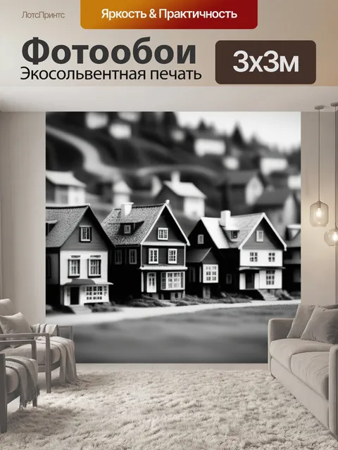 Фотообои пейзаж с домами город чернобелый