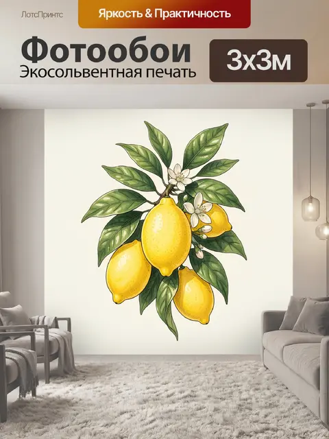 Фотообои Лимоны на ветке с цветами