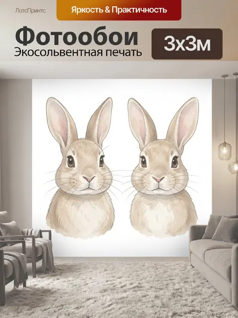 Фотообои Пара зайчиков с мягкой акварелью