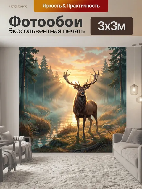 Фотообои Олень в лесу на рассвете