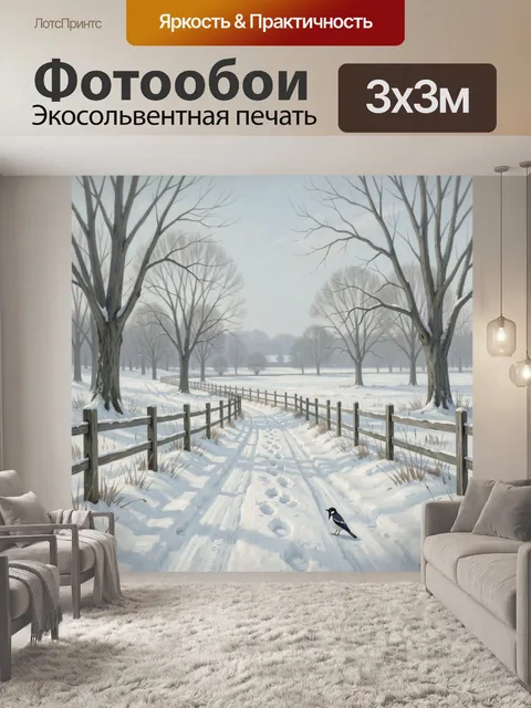 Фотообои Сорока на заснеженной аллее