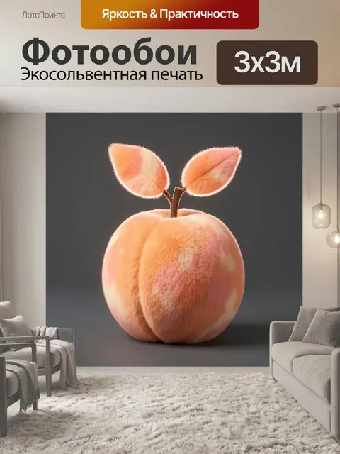 Фотообои Пушистый персик с листьями