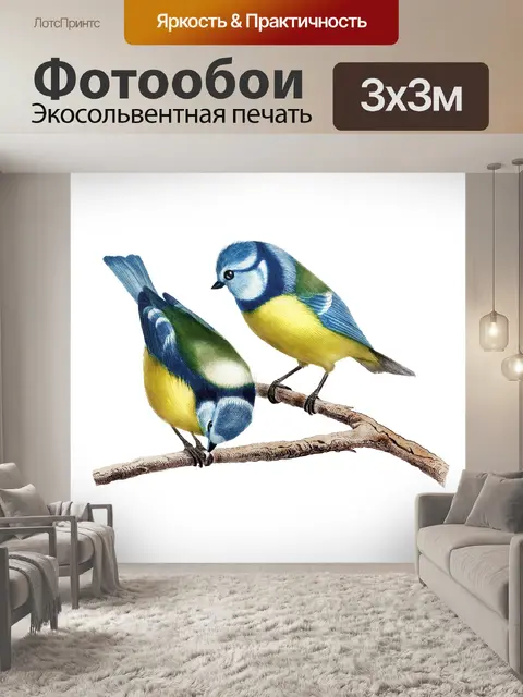 Фотообои Голубая синица птицы винтажное искусство