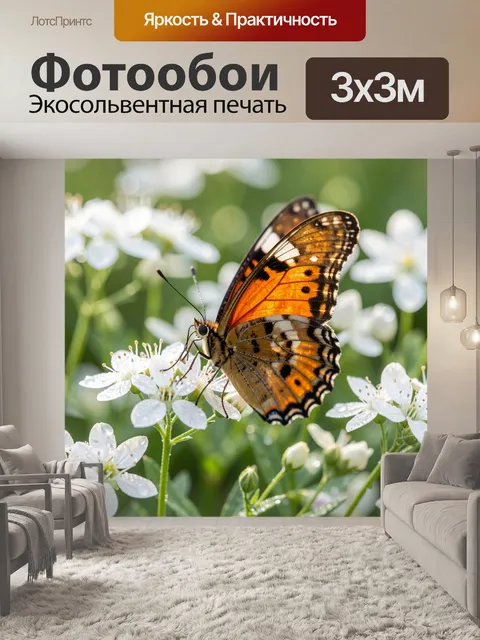 Фотообои Бабочка на белых цветах