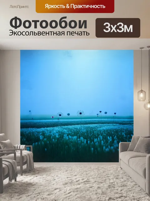 Фотообои обширное поле с синеватым туманом