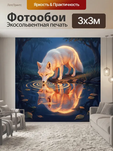 Фотообои Белая лиса у лесного ручья