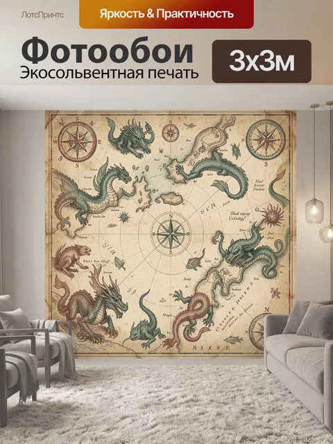 Фотообои Средневековая карта с драконами