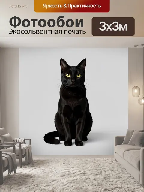 Фотообои Черный кот на светлом фоне