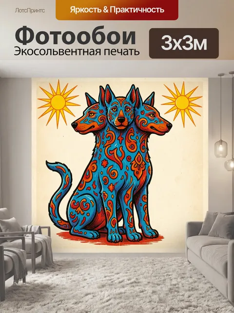 Фотообои Трехголовый пес с узорами