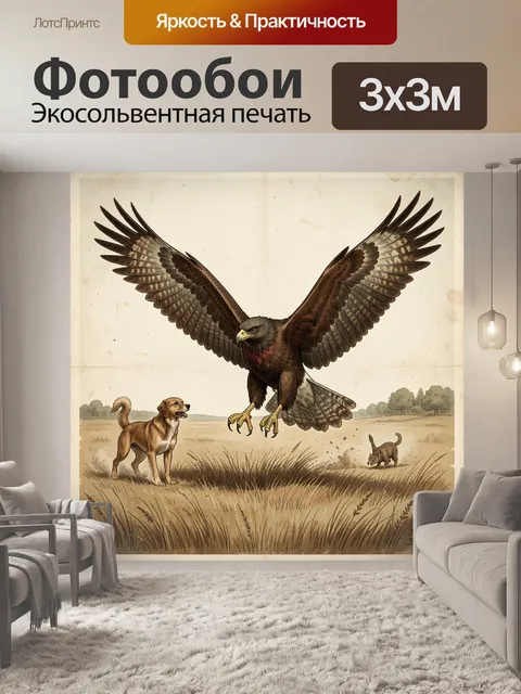 Фотообои Орел над полем и собакой
