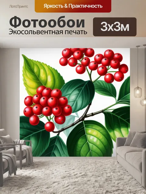 Фотообои калина, нарисованная акварелью на белом фоне