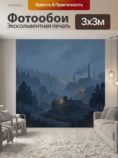 Фотообои Туманный поселок у фабрики