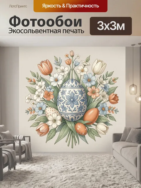 Фотообои Пасхальный натюрморт с цветами и яйцом