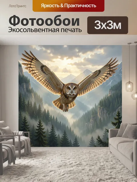Фотообои Сова над горной долиной