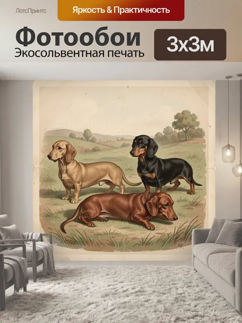 Фотообои Три таксы в поле