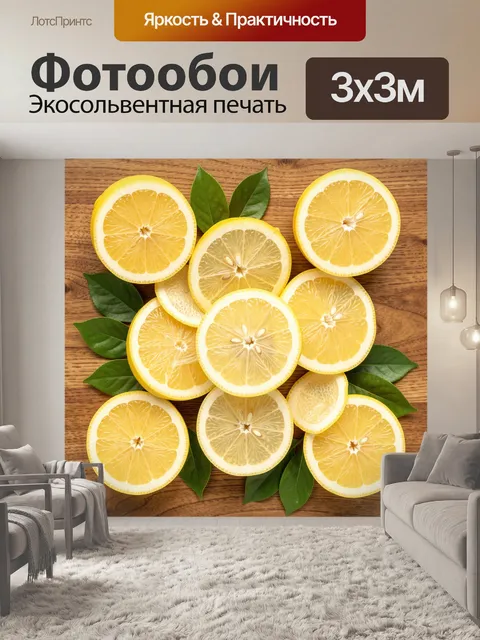 Фотообои Срезы цитрусов с зелёными листьями