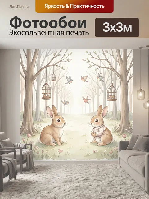 Фотообои Лесные зайцы и птицы