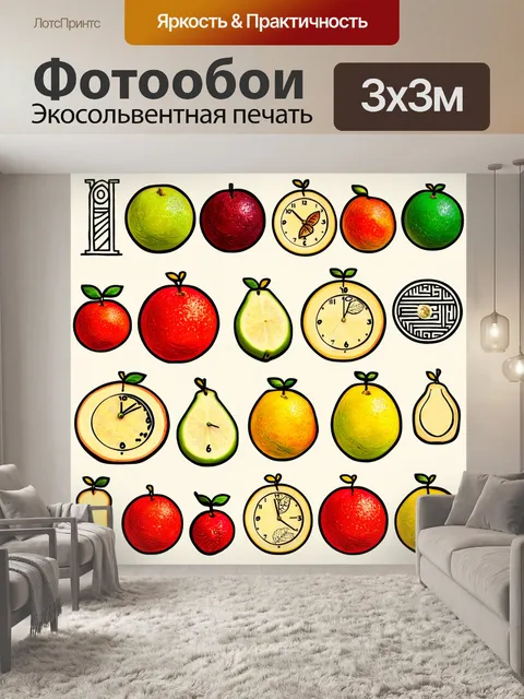 Фотообои фрукты, представляющие исторические артефакты, с древними символами и линейными узорами; использованы…