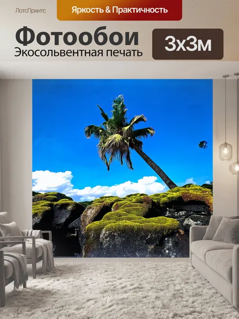 Фотообои дикая пальма с мощным стволом устремлена к лазурному небу
