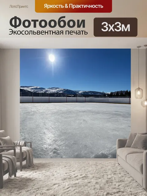 Фотообои детализированное изображение холодного хоккейного поля под ярким зимним небом