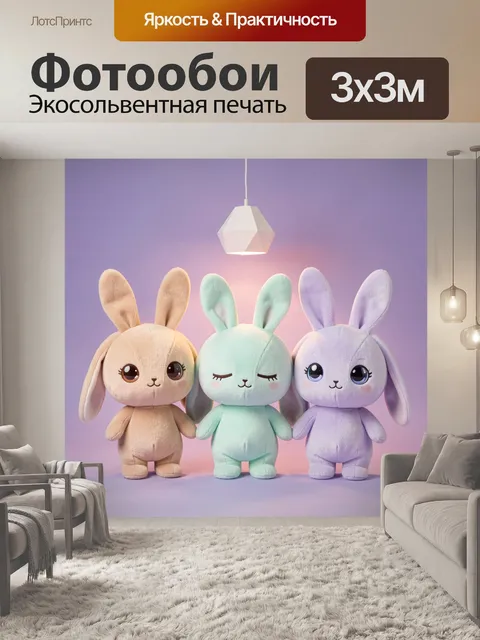 Фотообои Три плюшевых зайчика в пастели