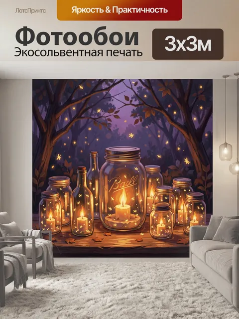 Фотообои Светящиеся банки в лесу