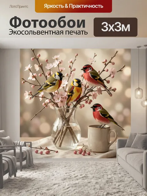 Фотообои Птицы среди цветущих веток