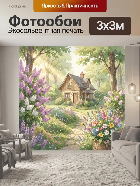 Фотообои Дом в цветущем саду