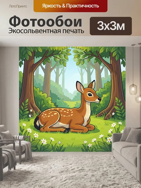 Фотообои Оленёнок в лесной поляне