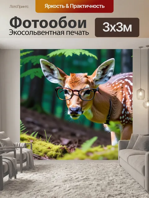 Фотообои олененок в очках на краю леса