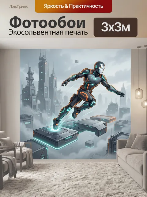 Фотообои Прыжок робота над мегаполисом