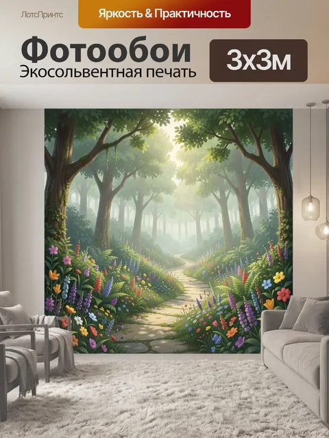Фотообои Садовая тропа в цветущем лесу