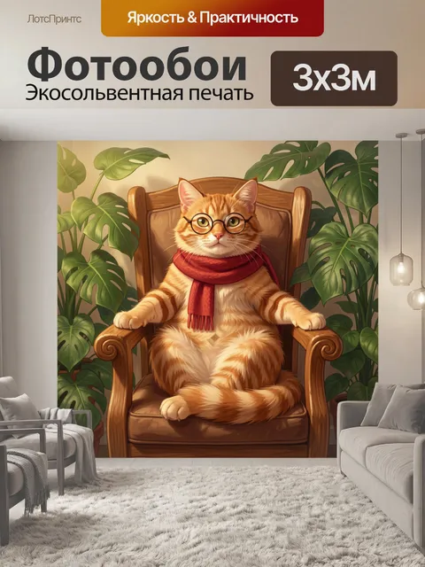 Фотообои Кот в очках и шарфе